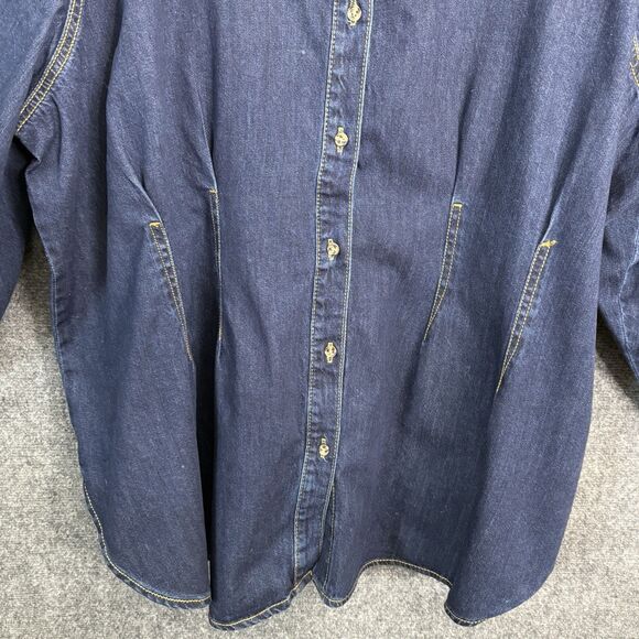 AVA & VIV Long Sleeve Denim Shacket Shirt Fitted Women 3X Dark Wash Button Darts - Picture 3 of 13